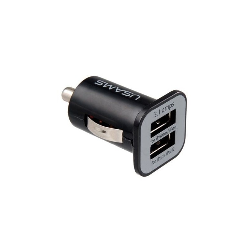 Chargeur de voiture USB double port Noir 3.1A USAMS