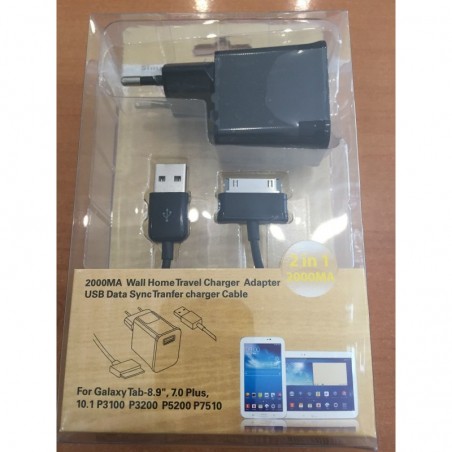 Chargeur pour Galaxy Tab2 P3100 P3200 P5200 P7510 cable + prise