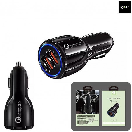 Chargeur Voiture 2 USB 3.0A 24W Prise usb voiture quick charge WUW-C100